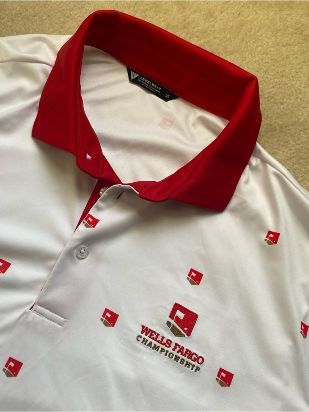 LEVELWEAR Mens Wells Fargo Championship All Over Logo Golf Polo Shirt Size Large